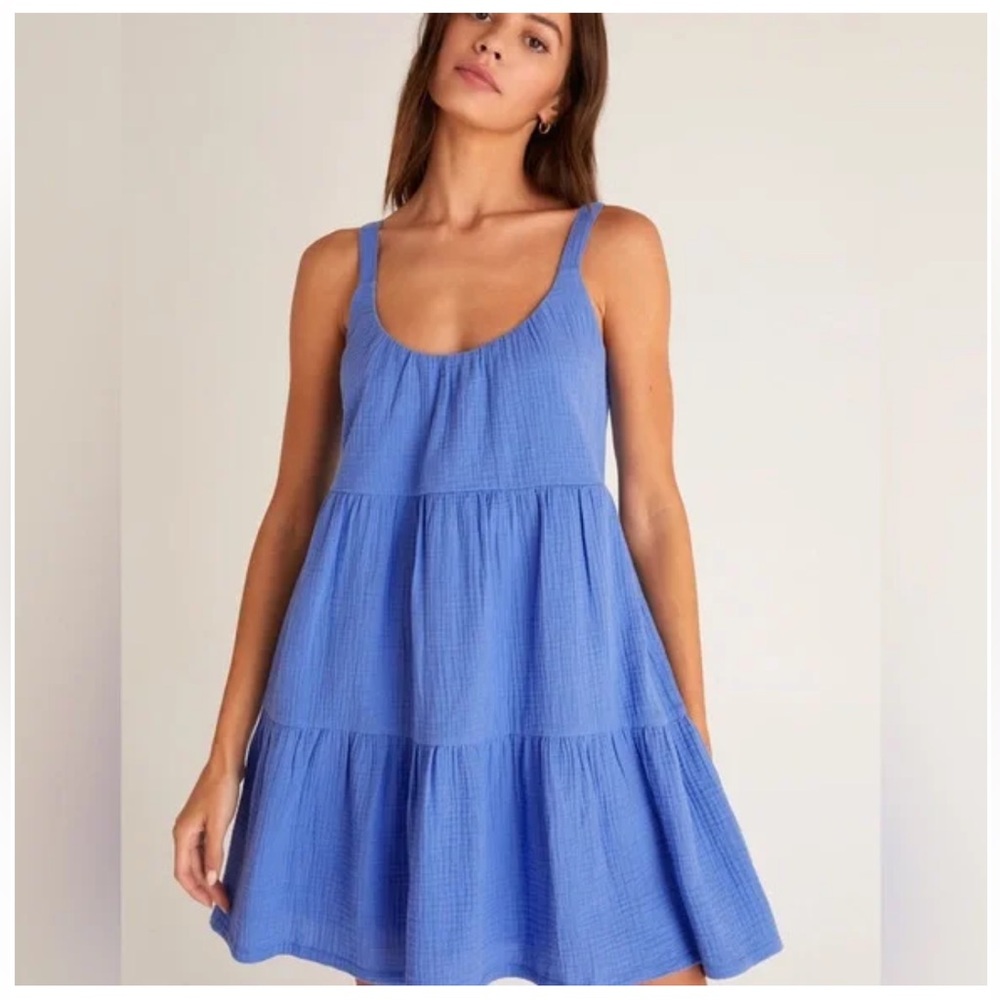 Z Supply Danny Gauze Mini Dress Pacific Blue M lightweight cotton